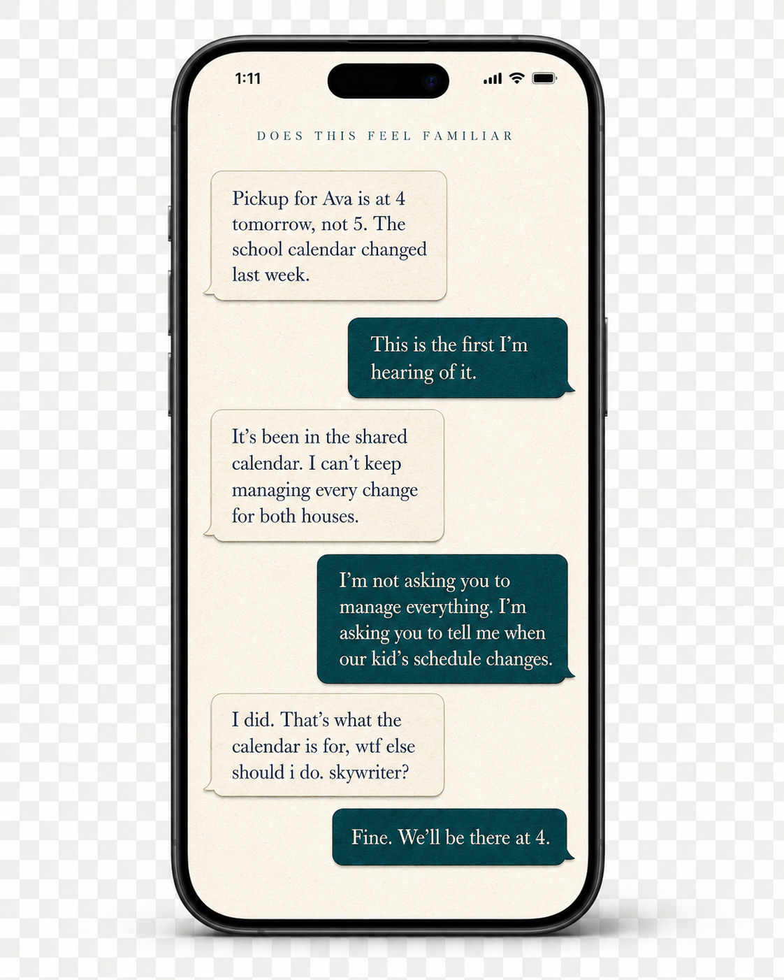 A co-parent text exchange